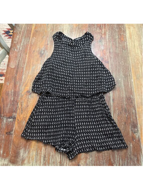 Lulus Black & White Geometric Tribal Print Halter Romper - Size Large Boho
